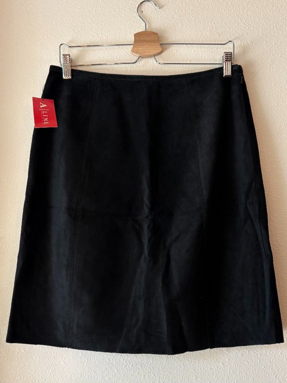 NWT A | LINE Black Suede A-Line Skirt Size 10 Minimalist 90s Paneled Midi